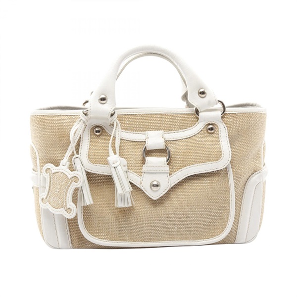 CELINE Triomphe Boogie Handbag leather Straw Beige White Used Women