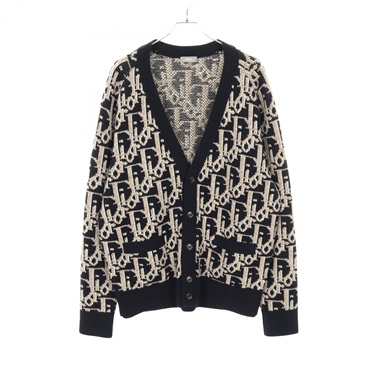 Dior Oblique pattern cardigan Knitwear 213M233AT393 wool Navy Used mens XL