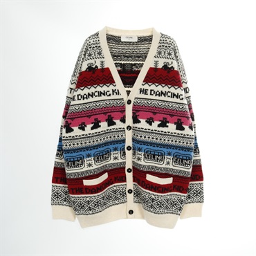 CELINE Logo cardigan Sweater Wool Beige Black Multicolor #M Used mens