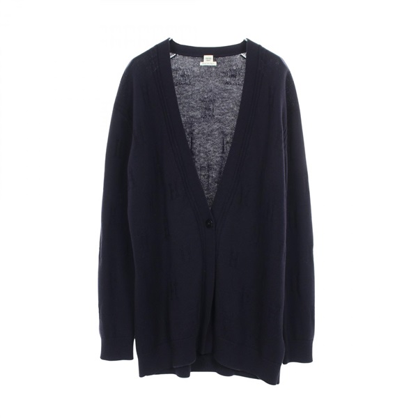 HERMES H logo Cardigan knitwear sweater tops wool Navy Used Women #40