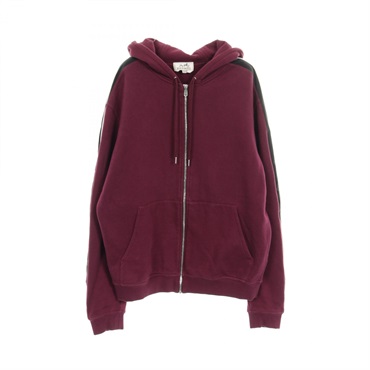 HERMES zip-up Hoodie sweatshirt tops cotton Nylon Bordeaux Black Women size L