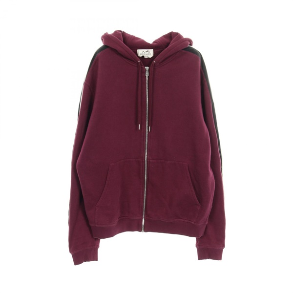 HERMES zip-up Hoodie sweatshirt tops cotton Nylon Bordeaux Black Women size L