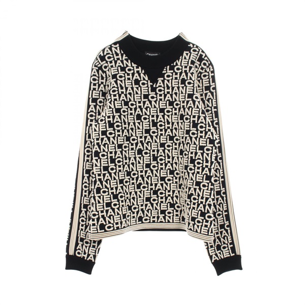 CHANEL Knitwear sweater long sleeves tops wool Black Beige Used Women logo #38