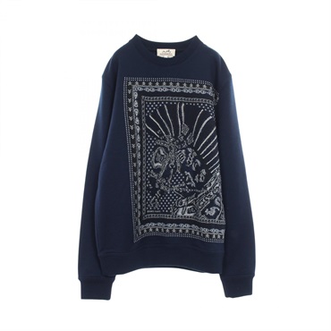 HERMES Cheval Punk Bandana sweatshirt sweater tops wool Navy Used mens size S