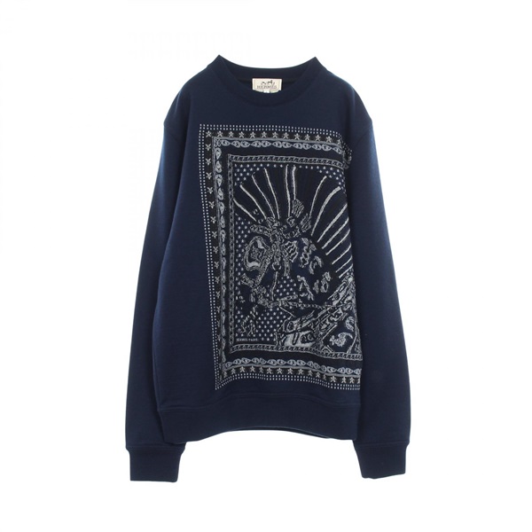 HERMES Cheval Punk Bandana sweatshirt sweater tops wool Navy Used mens size S