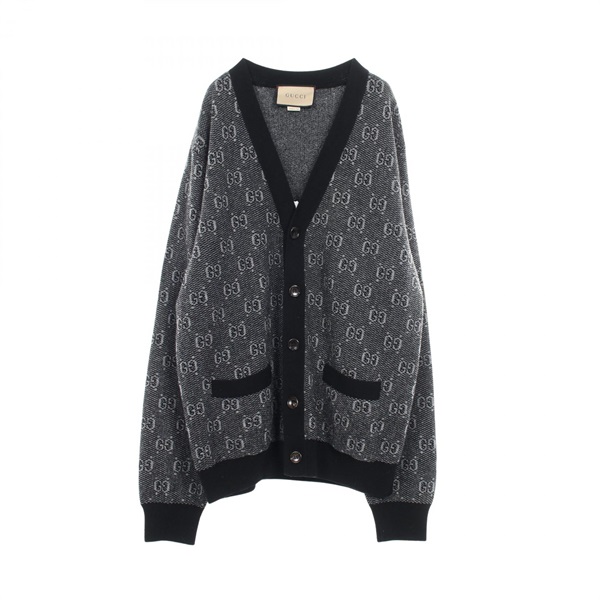 GUCCI GG wool Cardigan sweater long sleeve tops Gray Black Used mens size L