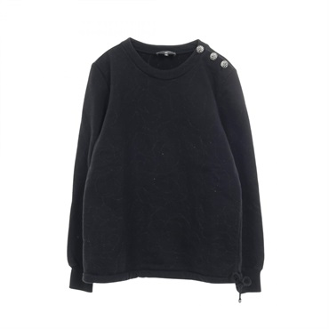 CHANEL COCO Mark Button Camellia sweatshirt pullover #38 cotton Black Used Women