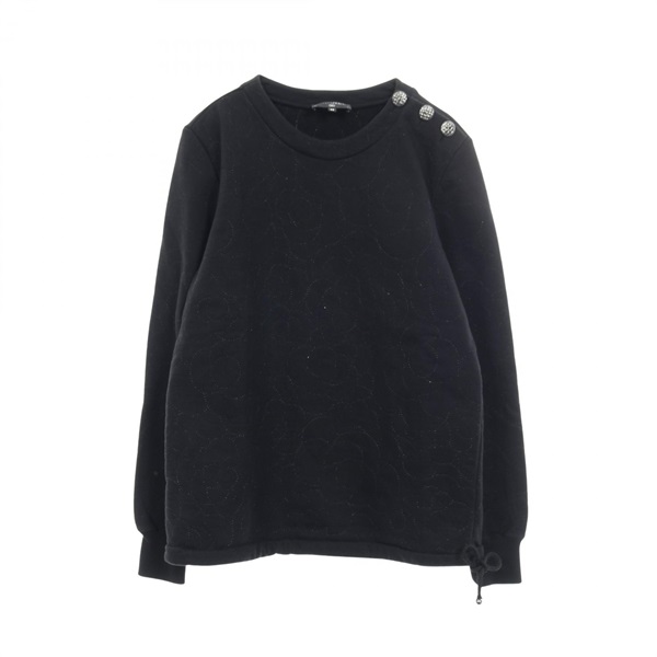 CHANEL COCO Mark Button Camellia sweatshirt pullover #38 cotton Black Used Women