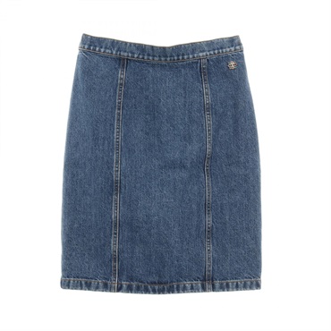 CHANEL COCO Mark button mini tight skirt #36 P73756V65335 cotton Blue Used Women