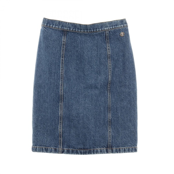 CHANEL COCO Mark button mini tight skirt #36 P73756V65335 cotton Blue Used Women