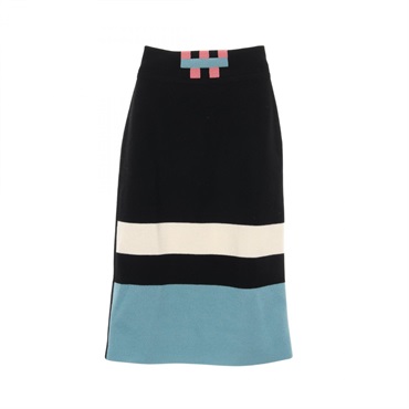 HERMES skirt cashmere Black White Blue Used Women size 34