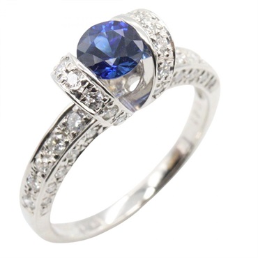 JEWELRY Sapphire Diamond Ring Pt900 Platinum Blue Used women US size 5.5