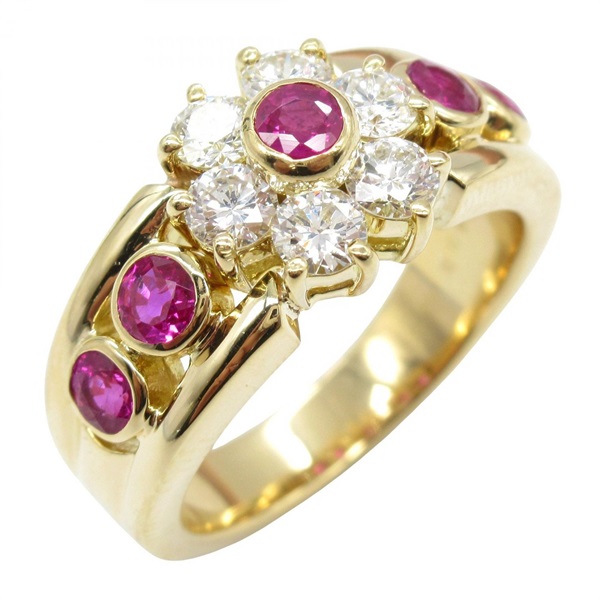 JEWELRY Ruby Diamond Ring 18KYG Yellow Gold Red Used Women US Size 5.5