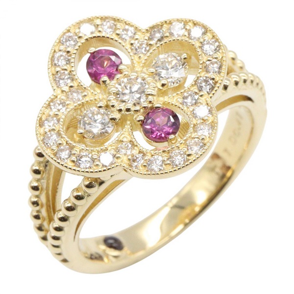 JEWELRY Ruby Diamond Ring 18KYG Yellow Gold Used women US size 4.5