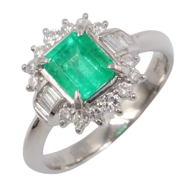 JEWELRY Emerald Diamond Ring Pt900 Platinum Green Used Women US Size 6.5