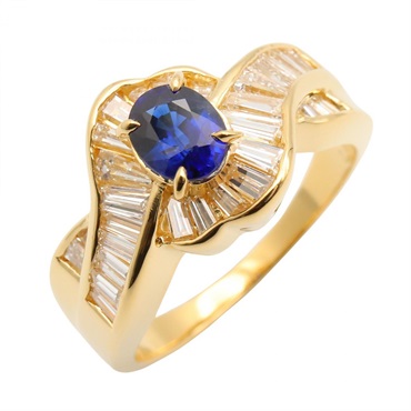 JEWELRY Sapphire Diamond Ring 18KYG Yellow Gold Blue Used Women US Size 5.5