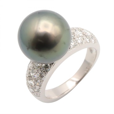 JEWELRY Tahitian Pearl Ring 18KWG White Gold Green Used Women US Size 5.25