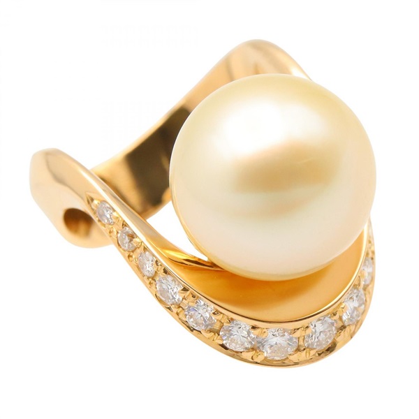 JEWELRY Pearl Diamond Ring 18KYG Yellow Gold White Used Women US Size 5.5