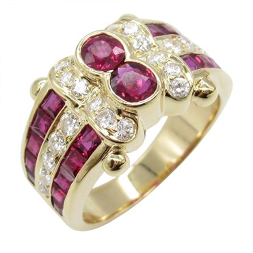 JEWELRY Ruby Diamond Ring 18KYG Yellow Gold Red Used Women US Size 5.5