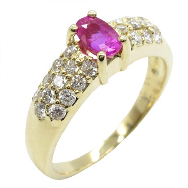 JEWELRY Pink Sapphire Diamond Ring 18KYG Yellow Gold Used Women US Size 7.75