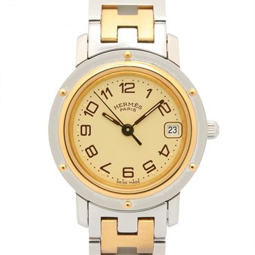 HERMES Clipper Wrist Watch CL4.220 Quartz Gold Plated Stainless Steel Used Women