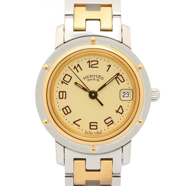 HERMES Clipper Wrist Watch CL4.220 Quartz Gold Plated Stainless Steel Used Women