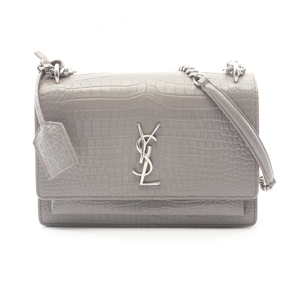SAINT LAURENT PARIS Sunset Crossbody Shoulder Bag 442906 leather Gray Used Women