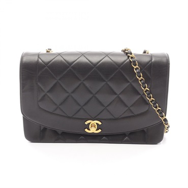 CHANEL Matelasse Diana Flap Chain Shoulder Bag Lamb leather Black Used Women GHW