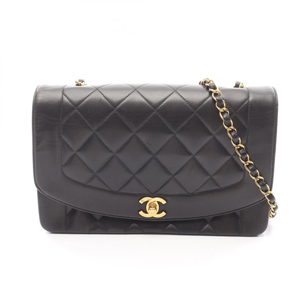 CHANEL Matelasse Diana Flap Chain Shoulder Bag Lamb leather Black Used Women GHW