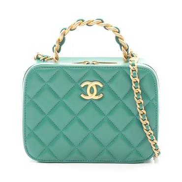 CHANEL Matelasse Chain Shoulder Crossbody Vanity Bag leather Green GHW Used CC