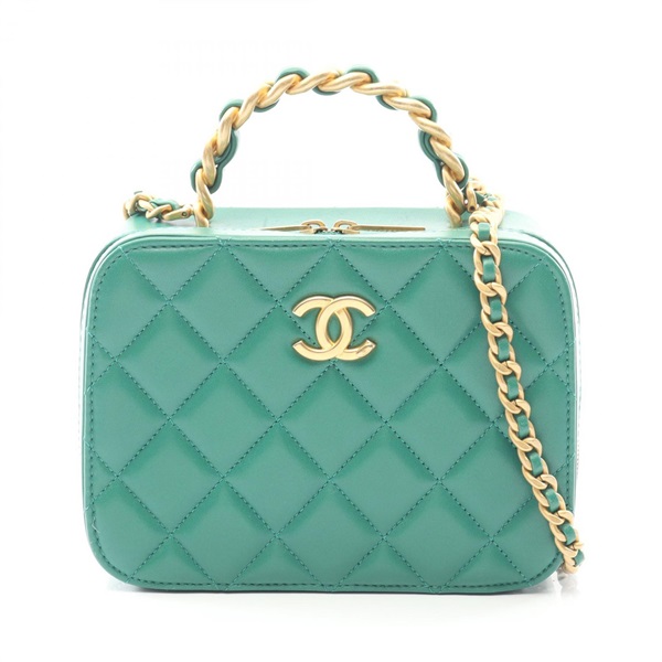 CHANEL Matelasse Chain Shoulder Crossbody Vanity Bag leather Green GHW Used CC
