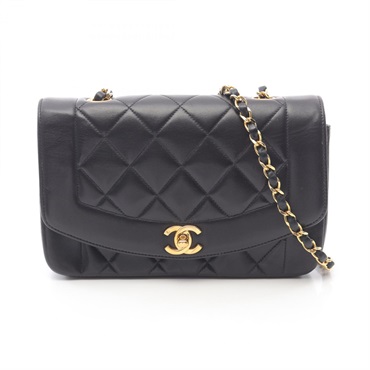 CHANEL Matelasse Diana Flap chain Shoulder Bag Lambskin leather Black Used GHW