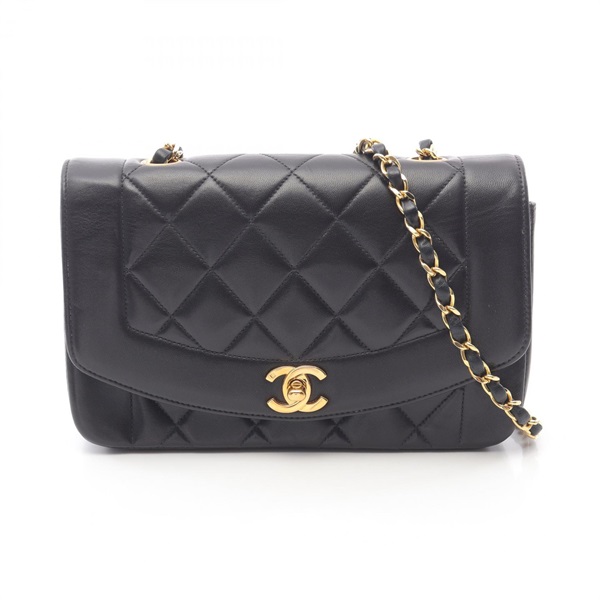 CHANEL Matelasse Diana Flap chain Shoulder Bag Lambskin leather Black Used GHW