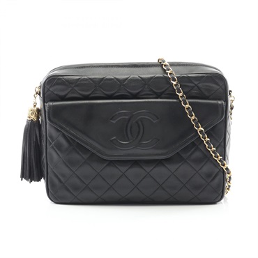 CHANEL Matelasse Chain Shoulder Bag Lamb skin sheep leather Black Used Women GHW