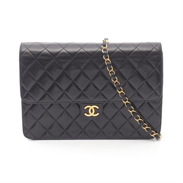 CHANEL Matelasse chain Shoulder crossbody Bag Lambskin leather Black Used GHW