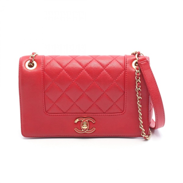 CHANEL Matelasse Chain Shoulder Crossbody Bag leather Red GHW Used Women CC