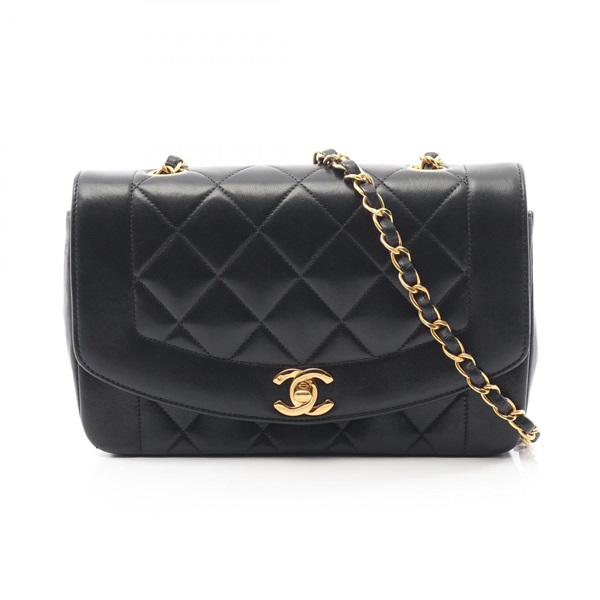 CHANEL Matelasse Diana Flap Shoulder Bag Lamb sheep leather Black Used GHW women