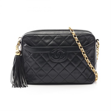 CHANEL Matelasse Chain Shoulder Bag Lambskin sheep leather Black Used Women GHW
