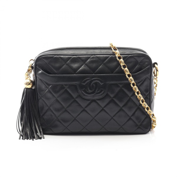 CHANEL Matelasse Chain Shoulder Bag Lambskin sheep leather Black Used Women GHW