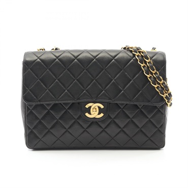 CHANEL Jumbo Matelasse 30 Single Flap Chain Shoulder Bag Lamb leather Black Used