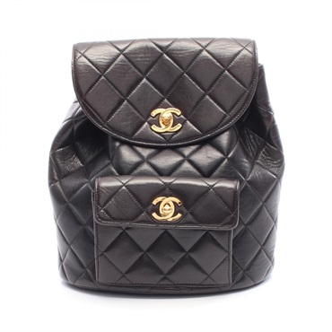 CHANEL Matelasse Rucksack Backpack Lambskin sheep leather Black Used Women GHW