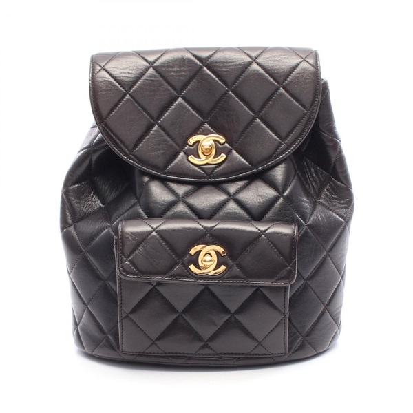 CHANEL Matelasse Rucksack Backpack Lambskin sheep leather Black Used Women GHW
