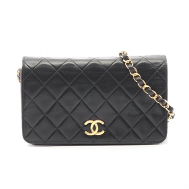 CHANEL Mini Matelasse Full Flap Chain Shoulder Bag Lamb leathe Black Used GHW CC