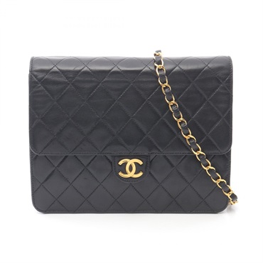 CHANEL Matelasse single flap chain Shoulder hand Bag Lambskin leather Black Used