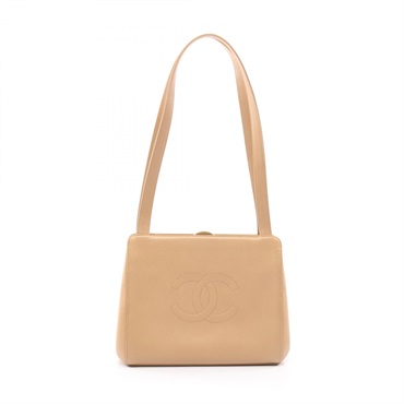 CHANEL Jumbo COCO Mark Shoulder Bag Calf laether Beige Used Women GHW