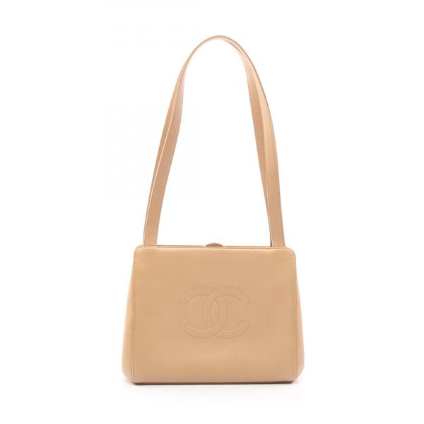 CHANEL Jumbo COCO Mark Shoulder Bag Calf laether Beige Used Women GHW