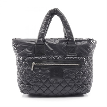 CHANEL Coco Cocoon MM Hand Tote Bag Nylon leather Black Used Women CC