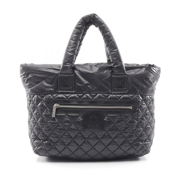 CHANEL Coco Cocoon MM Hand Tote Bag Nylon leather Black Used Women CC