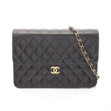 CHANEL Matelasse Chain Shoulder Bag Lambskin sheep leather Black Used Women GHW