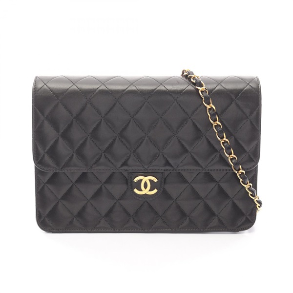 CHANEL Matelasse Chain Shoulder Bag Lambskin sheep leather Black Used Women GHW